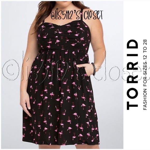 Torrid Black & Pink Flamingo Print Challis Sundress Dress 3X - Picture 2 of 16